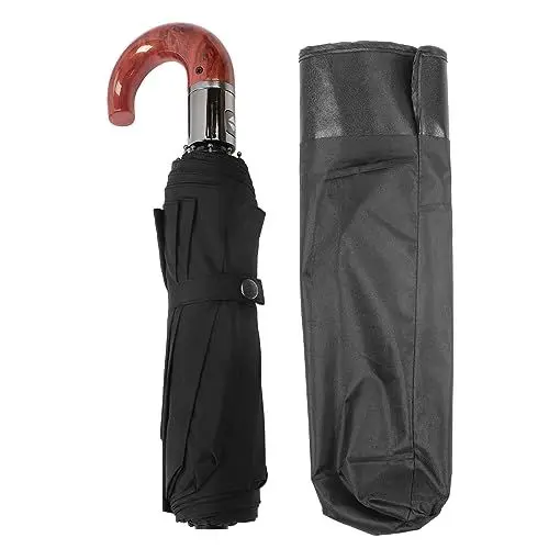 Produktbild: Zerodis Kompakter, Winddichter Reiseschirm mit Gebogenem Holzgriff, Automatischem Öffnen und Schließen, Schutz, Ideal für Männer und Frauen (Nicht klebender Typ)