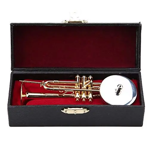 Produktbild: Zerodis Miniatur-Trompetenmodell, Trompetennachbildung, Mini-Kunststoff-Musikinstrument mit Ständer, Vergoldetes Instrumentenmodell, Musikalische Ornamente