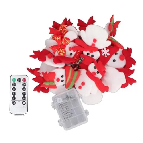 Produktbild: Zerodis Niedliche Schneemann-Lichterkette, 6,6 Fuß, 20 Lichter, Fernbedienung, Warmes Licht, Innen-Lichterkette mit Plüsch-Schneemann-Design für Heimdekoration