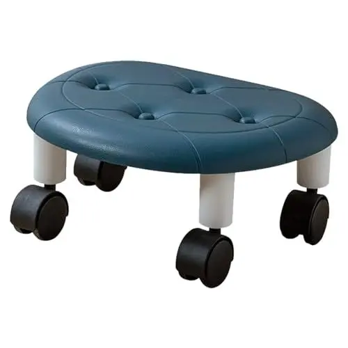 Produktbild: Rollhocker mit Rollen, Niedriger Runder Rollsitzstuhl aus Fuax-Leder, Kleiner Fußhocker für Zuhause, Büro, Garage, Geschäft, Fitness, Sport (Blue)
