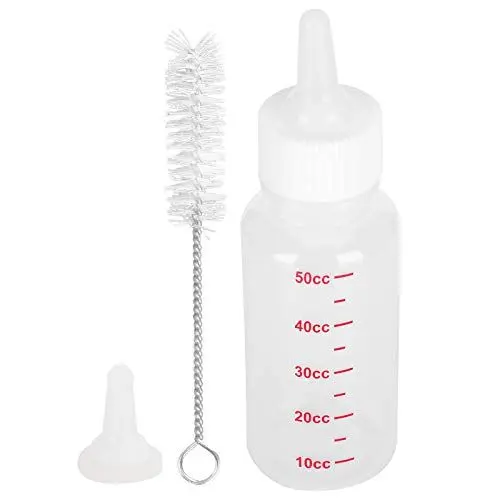 Produktbild: Zerodis Tierpflegeset, 50 ml tragbare Haustiermilchflasche Silikon Transparente, haltbare Ernährungsflasche mit Ersatznippel und Reinigungsbürste für kleine Hunde und Katzen