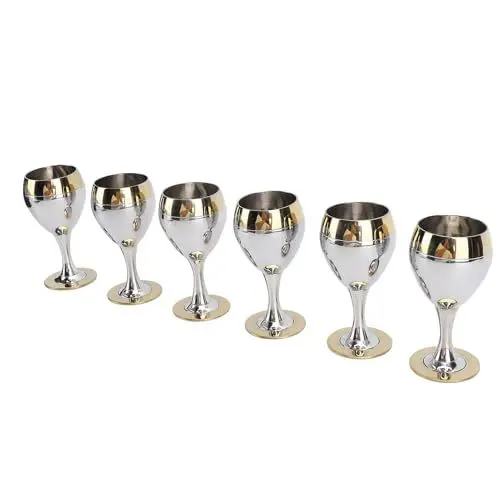 Produktbild: Zerodis Weinglas aus Edelstahl, Unzerbrechliche Edelstahl -Weingläser Set 60 Ml Fantastische Dekorative Metallbecher mit Europäischem Hochstamm Design Ideal für Weinliebhaber