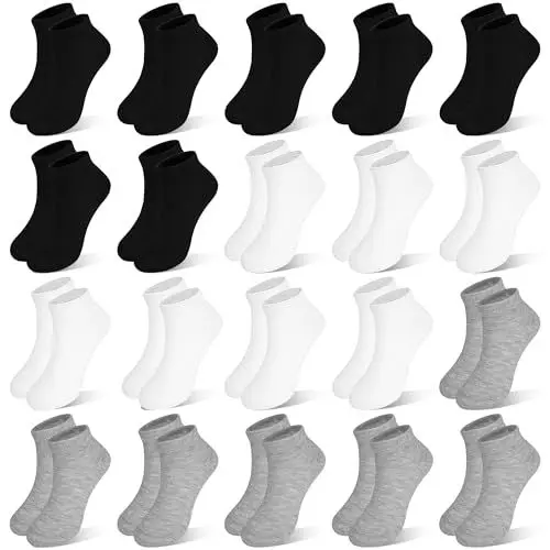 Produktbild: ZERULETS Jungen Mädchen Söckchen - Kleinkind Low Cut Socken - 20 Paar Unisex Klassische Farben Schwarz, Weiß und Grau Ankle Babysocken für 1-13 Jahre kleine Kinder（schwarz, weiß，grau,10-13 Jahre）