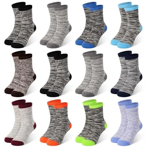 Produktbild: ZERULETS Kinder Jungen Mädchen Socken Baumwolle Sneaker Socken Kinder Crew Schulsocken Jungen Gestreifte Sportscoken 12 Paare 20-23 23-27 31-34 35-38 für 3-5 Jahre