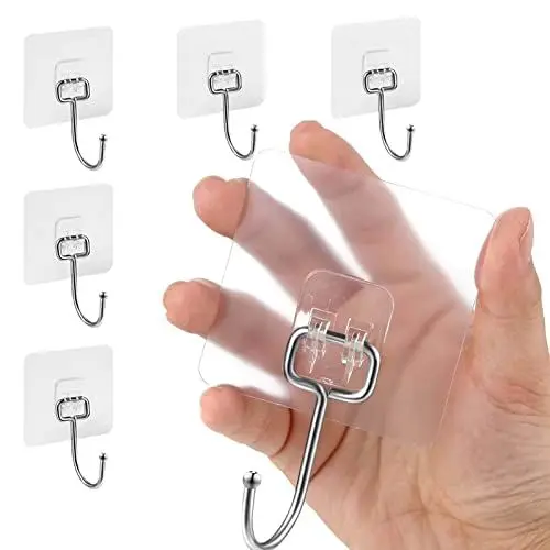 Produktbild: Zesc-Im 6Stück klebehaken extra stark, 35lb(Max) selbstklebende haken extra stark, klebehaken Groß Ohne Bohren, Wandhaken Selbstklebend für Küche Bad Wand & Decke Aufhänger