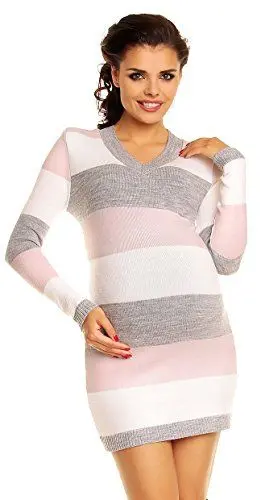 Produktbild: Zeta Ville Damen Umstands Blockfarben Strickkleid Streifen Pulloverkleid - 405c (Babyrosa, 44-46, 2XL/3XL)