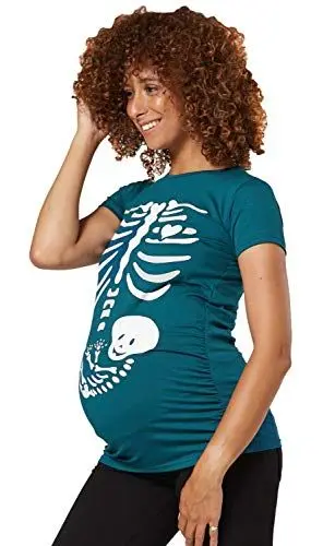 Produktbild: Zeta Ville - Damen Umstands-Oberteil Top T-Shirt witzige Skelettaufdruck - 085c (Flaschengrün, 38-40, L)
