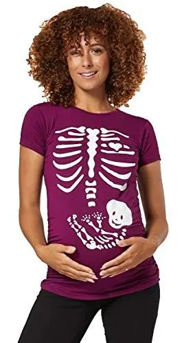 Produktbild: Zeta Ville - Damen Umstands-Oberteil Top T-Shirt witzige Skelettaufdruck - 085c (Pflaume, 38-40, L)