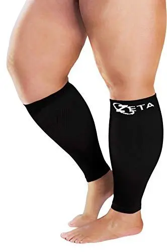 Produktbild: Zeta Wear Kompressionsstrümpfe dicke Waden, Wadenhülle, beruhigende bequeme Gradientenunterstützung, verhindert Schwellungen, Schmerzen, Ödeme, DVT, große Manschetten (2XL, Schwarz)