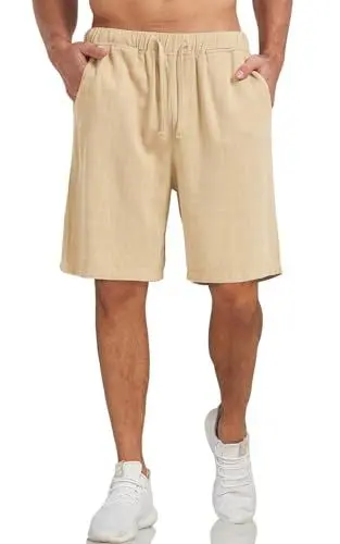 Produktbild: Zetieny Herren Shorts Sommer Leinen Kurz Hosen mit Gummizug Leicht Sommershorts Freizeithose mit Taschen