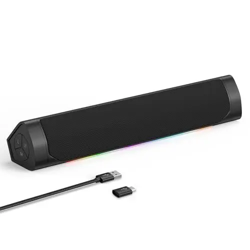 Produktbild: ZETIY PC Lautsprecher, Bluetooth Gaming-Lautsprecher USB Computer Soundbar, Music Boxen mit 3D Surround Stereo mit LED-Lichtern für Desktop, PC, Laptop, Smartphones, Monitore - Schwarz