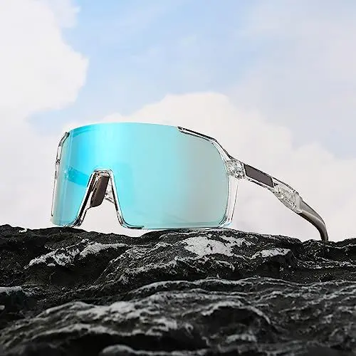 Produktbild: Zetterrank Schnelle Brille mit 2 Wechselgläser, Hellblau Sportbrille mit Transparenter Rahmen, UV 400 Fahrradbrille für Herren und Damen, Rave