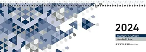 Produktbild: ZETTLER Tischquerkalender blau 1W/1S Tischkalender 2024, im Format 29,6 x 9,9 cm, Monatskalender mit Platz für Notizen, Bürokalender inkl. Jahresübersicht