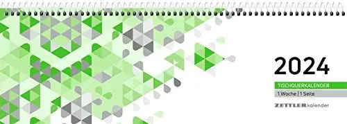 Produktbild: ZETTLER Tischquerkalender grün 1W/1S Tischkalender 2024, im Format 29,6 x 9,9 cm, Monatskalender mit Platz für Notizen, Bürokalender inkl. Jahresübersicht