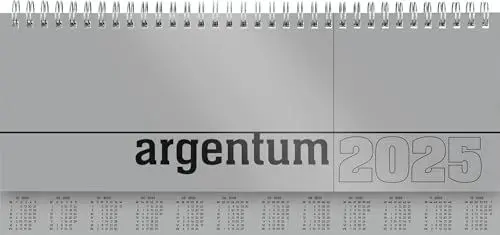 Produktbild: Zettler - Tisch-Querkalender 2025 argentum, 29,7x13,5cm, Bürokalender mit 112 Seiten, Monatsübersicht, Notizbereich, Mondphasen, Ringbindung und internationales Kalendarium