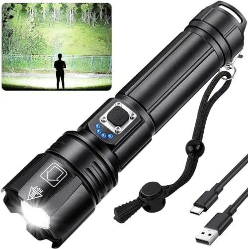 Produktbild: ZEUSFIRE Led Taschenlampe Aufladbar, 20000 Lumen Taschenlampe Extrem Hell, Zoombare Taktische Taschenlampe, 5 Lichtmodi, IPX6 Wasserdicht Taschenlampen für Camping Wandern Notfälle mit Akku