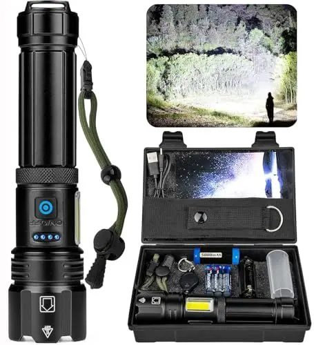 Produktbild: ZEUSFIRE LED Aufladbar 100.000 Lumen, Extrem Hell Taschenlampe Mit USB Aufladbar, 7 Lichtmodi Taktische Taschenlampen, IPX7 Wasserdicht Taschenlampe für Camping Wandern