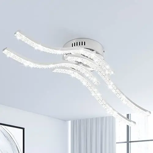 Produktbild: Zewanny LED Deckenleuchte, Acryl Wellenförmige Deckenlampe 4 Parallel Flammige 32W 5500K Kaltesweiß 3520 Lumen Deckenleuchte für Esszimmer Wohnzimmer, Schlafzimmer, Küchenflur, Schlafzimmer(Chrom)