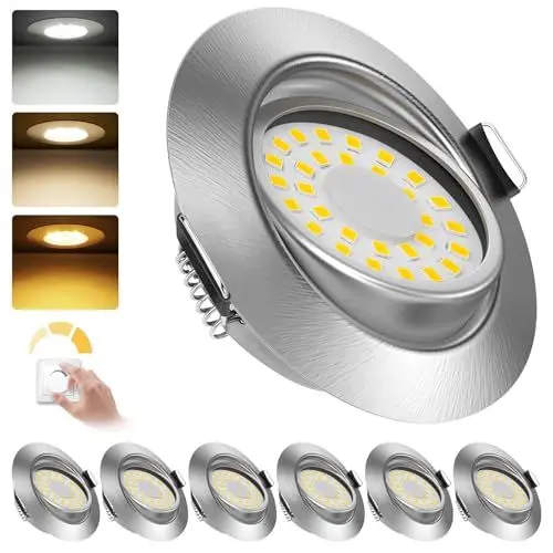 Produktbild: zexhy LED Einbaustrahler Dimmbar LED Spots 230v 5W Schwenkbar Bad Einbauleuchten IP44 Deckenspots Warmweiß 3000K Neutralweiß 4000K Kaltweiß 6000K für Wohnzimmer,Badezimmer,Küche 6er Set