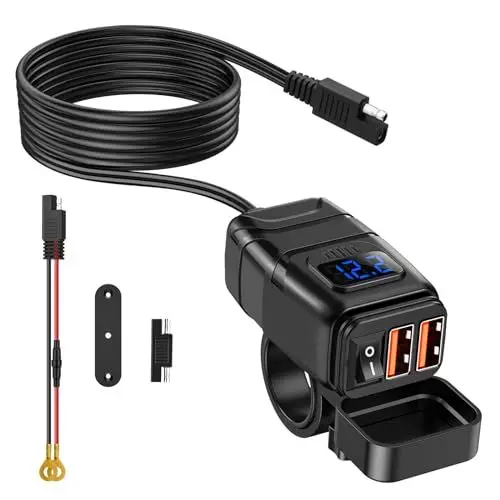 Produktbild: ZEXMTE Motorrad USB Ladegerät, 6,8A Schnellladung 3.0 Dual-USB Motorrad Telefon Ladegerät mit Voltmeter & EIN/Aus-Schalter, wasserdichter Schnelltrenner SAE zu USB Adapter für Telefon, Tablet, GPS