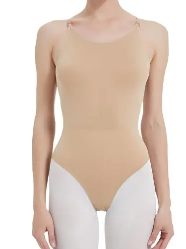 Produktbild: zffriction Ballett Trikot Damen Ballettanzug Camisole Nahtlose Turnanzug BallettKleidung Tanzen Unterwäsche mit Verstellbaren Trägern (L,Nude)