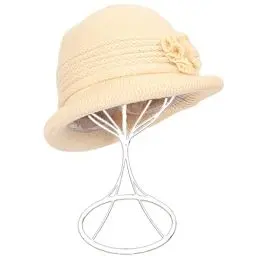 Produktbild: ZffXH Bucket Hat Damen, Beige Winter Wool Wolle Knit Beanie Skull Mütze, Vintage Stil Hut Damen Winter, Glockenhut Damen Winter, Bucket Damenhut Winter, Cloche Hut Damen 20er
