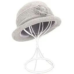 Produktbild: ZffXH Bucket Hat Damen, Light Grey Winter Wool Wolle Knit Beanie Skull Mütze, Vintage Stil Hut Damen Winter, Glockenhut Damen Winter, Bucket Damenhut Winter, Cloche Hut Damen 20er