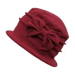 Produktbild: ZffXH Bucket Hat Damen, Weinrot Winter Warm Women Wool Knit Fleece Floral Eimer Cloche Hut, Ladies 20er Jahre Frauen Hat, Pflaume Stop Kirche Derby Eimer Vintage Cap