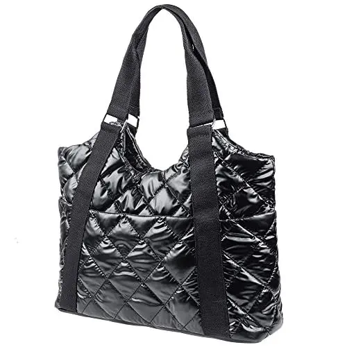 Produktbild: ZffXH Leichte, gesteppte Schultertasche für Damen, passt überall, weiche Nylonpolsterung, Tragetasche, großes Fassungsvermögen, groß, langlebig, mehrere Taschen