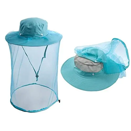 Produktbild: ZffXH Imkerhut Mit Schleier, Aquamarin Mesh Atmungsaktiv Mückenhut, Moskitonetz Hut, Sonnenhut Mit Moskitonetz Damen, Tropenhut Mit Moskitonetz, Herren Hut Mit Netz Sommerhut, Mosquito Hat
