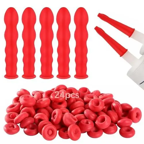 Produktbild: ZFKXGS 24 Stk Kartuschenspitzen Silikontüllen Rote Latex Dichtungskappen Verschlusskappe für Dichtungsrohr Dichtungsrohrkappe Caulk Cap Werkzeuge zum Abdichten Schützen der Öffnung von Dichtungsrohren