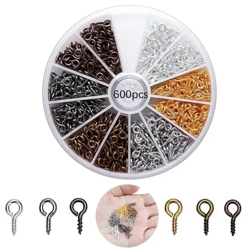 Produktbild: ZFKXGS 600Stk Schraubhaken Kleine Ösenschraube 4x8mm Mini Augenschrauben Metall Hakenschrauben Augen Schraubösen für Schlüsselanhänger Schmuckherstellung DIY Kunsthandwerk Holz Basteln Möbel, 6 Farben