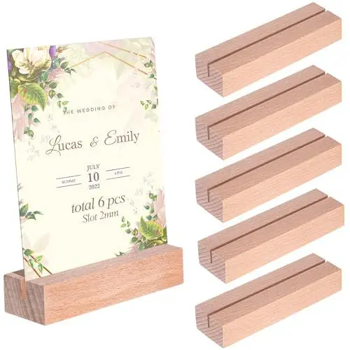 Produktbild: ZFKXGS 6 Stück Kartenhalter Holz Keine Grate Menükartenhalter 10x3x2cm Tischkartenhalter Holz Natürlich Platzkartenhalter Fotoständer für Hochzeit Tischnummer Party Dekoration Tischkarte (Schlitz 1mm)