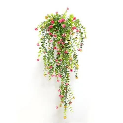 Produktbild: Zfseyuh 3 Stück Hängepflanze Künstlich,Kunstpflanze Hängend Wie Echt,Künstlicher Efeu mit Blumen für Innen- und Außenbalkon-Gartenwanddekoration 80cm (Gelb, Tiefes Rot, Champagner)