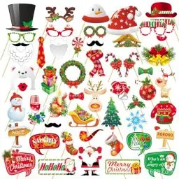 Produktbild: Zfseyuh Weihnachten Foto Requisiten 52 Stück Fotobox Accessoires für Weihnachten Party Foto Requisiten Weihnachten Weihnachten Photo Booth für Erwachsene Kinder Weihnachtsfeier Zubehör