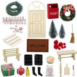 Produktbild: Zfseyuh Weihnachtswichtel Zubehör Set 68 Stück Weihnachtsdeko Elfentür Weihnachten Miniatur Wichtel Set Miniatur Puppenhaus Wichtel Zubehör für Feentür Weihnachtsdeko(B)