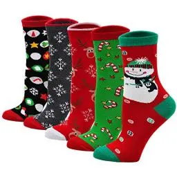 Produktbild: ZFSOCK Damen Lustige Socken Weihnachtssocken: Bunte Socken Weihnachten Christmas Socks Witzige Weihnachtsmotiv Festlicher Baumwolle(36-41) 5 Paare-Ohne Box-B