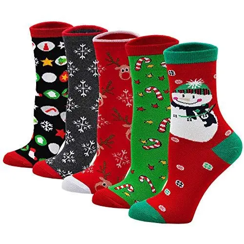 Produktbild: ZFSOCK Damen Lustige Socken Weihnachtssocken: Bunte Socken Weihnachten Christmas Socks Witzige Weihnachtsmotiv Festlicher Baumwolle(36-41) 5 Paare-Ohne Box-B