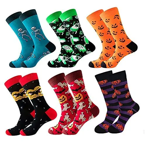 Produktbild: ZFSOCK Halloween Socken Herren Lustige Bunte: Coole Witzige Verrückte Gemusterte Muster Strümpfe Fun Modische Mehrfarbig Neuheit Geschenk Klassisch Socken,39-46,Halloween B-6 paare