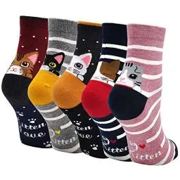 Produktbild: ZFSOCK Kindersocken Socken Mädchen 31-34: Bunte Kinder Sneaker Socken aus Baumwolle Lustige Motiv Karikatur Tier Katze Weihnachten Geschenkideen 5 Paare