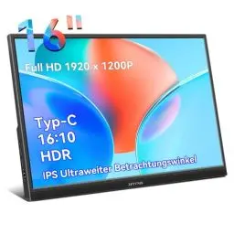 Produktbild: ZFTVNIE Portable Monitor 16 Zoll Tragbarer Monitor Full HD 1920x1200 IPS Bildschirm HDR Eye Care, HDMI USB Typ-C Monitor for Laptop PC PS4 Xbox Switch Xbox Ras Pi, Integrierte Lautsprecher