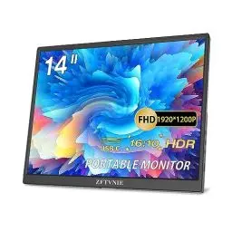 Produktbild: ZFTVNIE Tragbarer Monitor 14 Zoll FHD 1920 x 1200P Portable Monitor USB-C IPS Bildschirm HDR, Externer Monitor für Laptop PC Telefon Xbox Ras Pi PS5/4 Switch