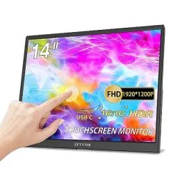 Produktbild: ZFTVNIE Tragbarer Monitor Touchscreen, 14 Zoll Portable Monitor FHD 1920 x 1200P IPS HDR Touch Bildschirm, HDMI USBC Externer Monitor für Computer Laptop PC Mac Xbox Switch Ras Pi