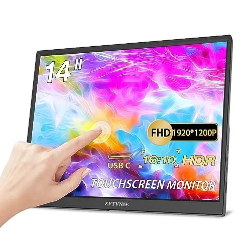 Produktbild: ZFTVNIE Tragbarer Monitor Touchscreen, 14 Zoll Portable Monitor FHD 1920 x 1200P IPS HDR Touch Bildschirm, HDMI USBC Externer Monitor für Computer Laptop PC Mac Xbox Switch Ras Pi