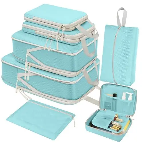 Produktbild: ZFWDSY Kompression Packwürfel Set 7 Teilig,Platzsparendes Koffer Organizer für Travel Essentials Packwürfel Reise Organizer Gepäck Organizer,Erweiterbar Kleidertaschen