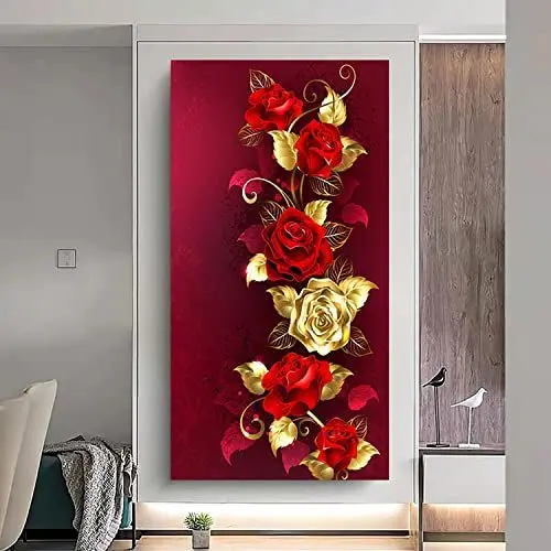 Produktbild: ZGmaxCL 5D Diamanten Gemälde Set DIY Diamant Malerei Diamant Painting Bilder Diamantmalerei Mosaikherstellung Erwachsene Kinder Full Groß Rote Rosen und Goldene Rosen Wall Dekoration 70x40 cm