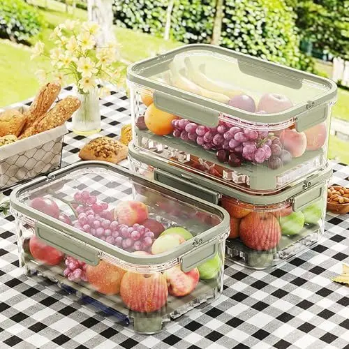Produktbild: ZgoEC 3pcs Tragbar Aufbewahrungsbehälter mit Griff, Kühlschrank Lebensmittelbehälter für Gemüse und Fleisch, Vorratsdosen mit Deckel Luftdicht, Camping Organizer mit Divider Platte und Eis-Packs