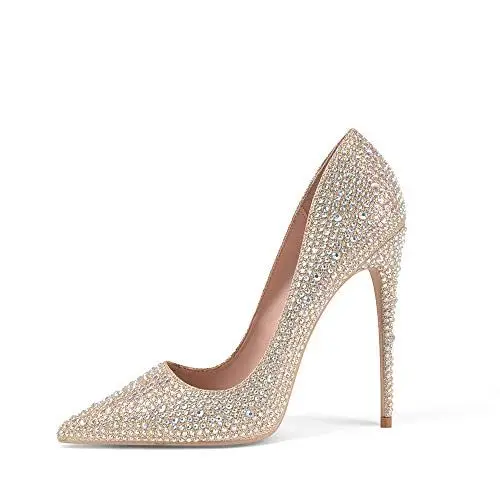 Produktbild: Zhabtuc Damen Glitzer Stiletto Pumps Spitze High Heels 12CM/4.72IN Pailletten Strass Brautschuhe Hochzeit Abend Parteischuhe Gold Größe 40 EU