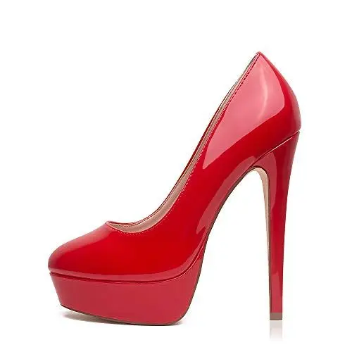 Produktbild: Zhabtuc Damen Plateau Pumps Geschlossen Runde Zeh High Heels 14cm Klassische Party Abschlussball Hochzeit Abend Stilettos Damenschuhe Rot 42 EU
