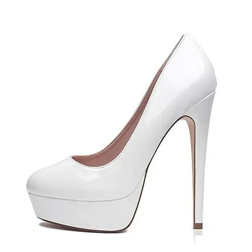 Produktbild: Zhabtuc Damen Plateau Pumps Geschlossen Runde Zeh High Heels 14cm Klassische Party Abschlussball Hochzeit Abend Stilettos Damenschuhe Weiß 40 EU
